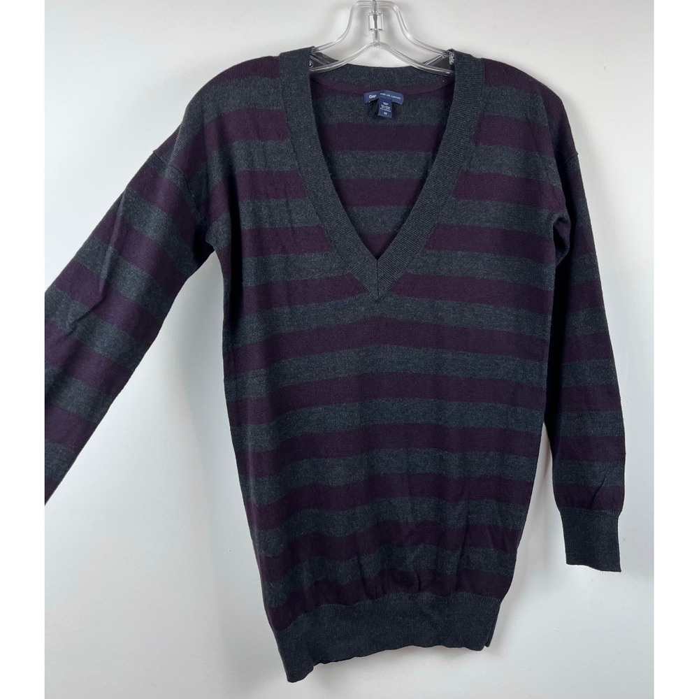 Gap Cashmere Blend Striped Tunic Sweater XS Y2K Preppy Dark Academia Purple Gray